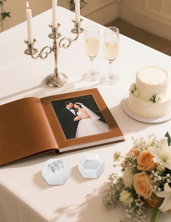 Velvet 3 Slots Jewelry Ring Box Engagement Wedding Box Keepsake Box Bridal Photo Ring Triple Slots Hexagon