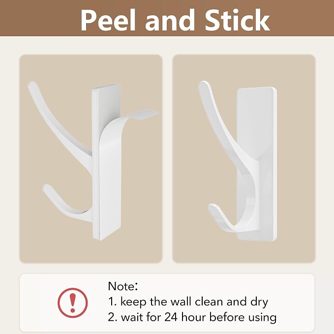pickpiff White Self Adhesive Coat Hooks for Hanging: 13LB Extra Strong Stainless Wall Hook for Towel, Utensil, Backpack, Hat, Sturdy Metal Hanger for Bathroom, Kitchen, Door, 10 Pack