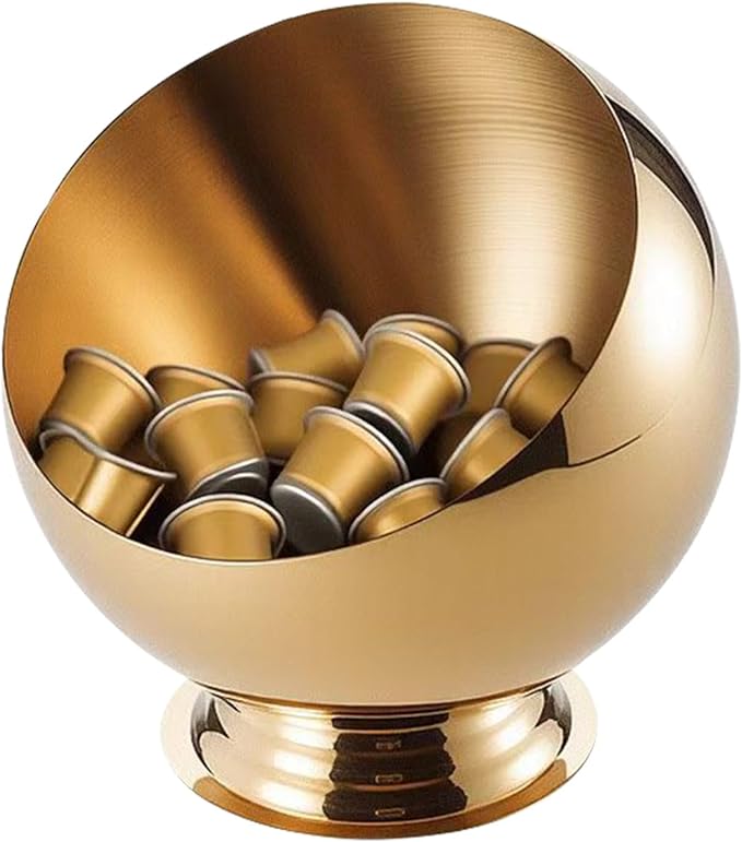 Large Capacity Coffee Pod Holder – Stainless Steel Pod Organizer and Holder | Stylish Coffee Bar Accessories & Countertop Storage (Gold with Base, L)