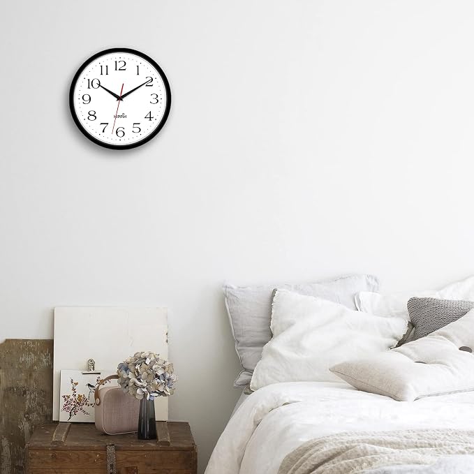 HIPPIH 2 Pack Silent Wall Clock, 12 Inch Non Ticking Quiet Digital Sweep Decorative Battery Operated Wall Clocks for Living Room Bedroom Kitchen School Office Decor, Black