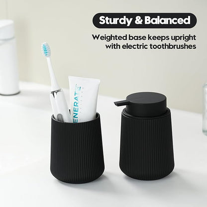 YAUKPH Black Striped Toothbrush Holder for Electric Toothbrushes Bathroom Organizer Cup for Toothpaste Kids & Adults