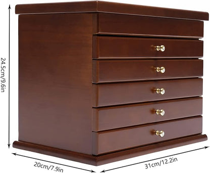 6-layer Jewelry Box Organizer,Lucky Four Leaf Clover Rustic Wooden Jewelry Boxes & Organizers,Jewelry Storage for Rings Earrings Necklaces Bracelets Christmas New Year Gift