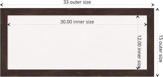 Amanti Art White Cork Board for Wall, 15x33 Vision Board with Brown Wood Frame, Medium Corkboard Office Decor for Home Organization, Rustic Farmhouse Corkboard Pinboard to display items for home