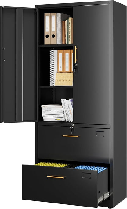 2 Drawer File Cabinet with Lock,Metal Filing Cabinet with Doors for Home Office School for Hanging Letter/Legal/F4/A4 Size Folders,Required Assembly,Black