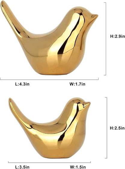XMGZQ 2 Pcs Gold Decor Accents,Small Animal Statues,Modern Home Decorative, Birds Sculpture, Ornaments for Shelf, Bookshelf, Coffee Table,Knick Knacks Home Decor for Shelves(Gold Bird)