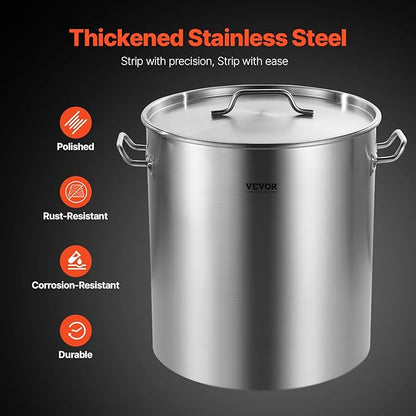 VEVOR Stainless Steel Stockpot, 64 Quart Large Cooking Pots, Cookware Sauce Pot with Basket, Lid, and Handle, Heavy Duty Commercial Grade Stock Pot, Sanding Treatment, for Large Groups Events Silver