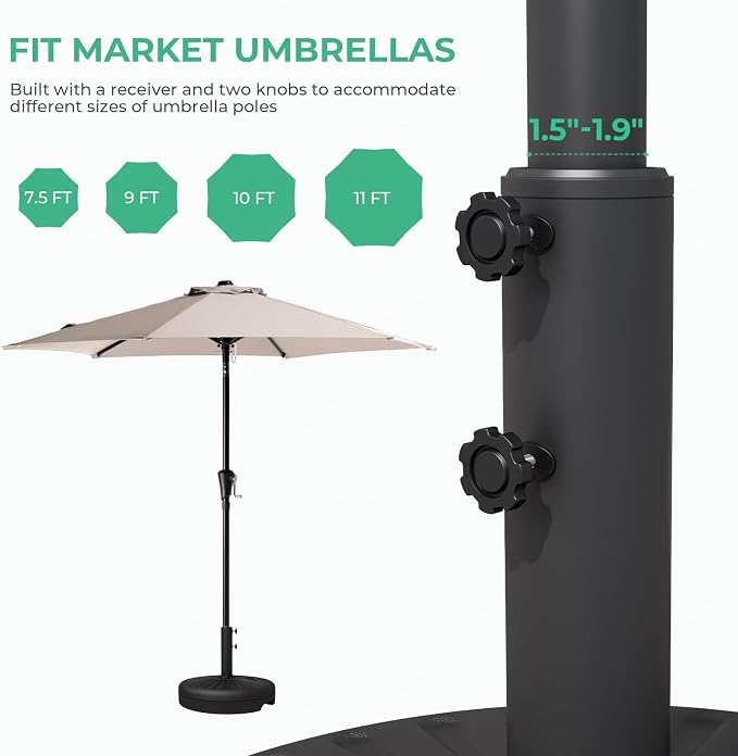JEAREY 81.5lb Max Capacity Patio Umbrella Stand, Outdoor Umbrella Base Water Filled Stand, Heavy Duty Market Umbrella Holder for Patio, Deck, Poolside (Black)