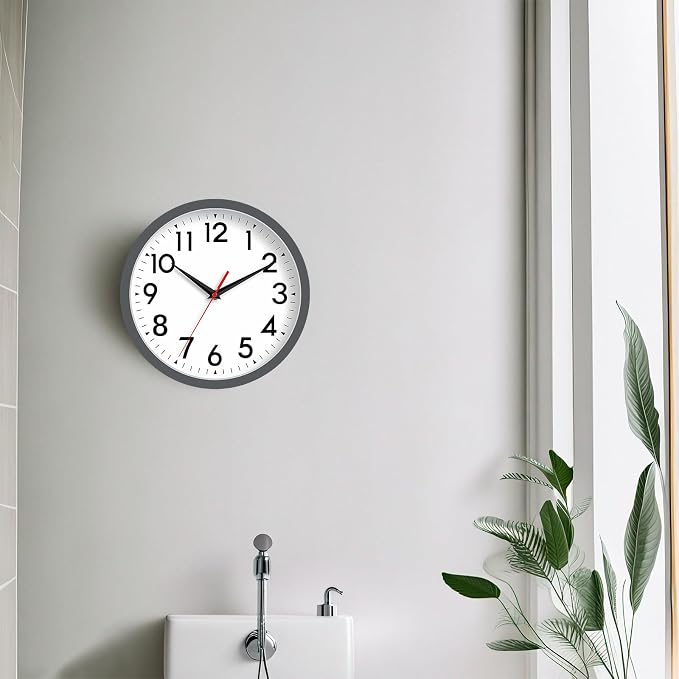 DAXSMY Wall Clock Small Analog 8 Inch Silent Non Ticking Battery Operated Modern Simple Decorative for Kitchen Office Bedroom Bathroom Living Room(Gray)