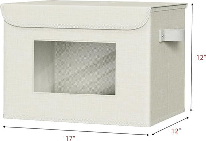 Univivi Fabric Foldable Storage Boxes with Lids [4-Pack] Collapsible Storage Bins for Clothes Closet Organizers with Handles Storage Cube Basket for Home, Office, Bedroom (Beige, 17"" x 12"" x 12"")