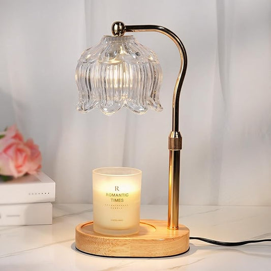Funistree Flower Candle Warmer Lamp with Timer, Dimmable Candle Lamp Warmer, Christmas Birthday Gifts for Women Mom Her, Housewarming Home Decor, Lotus Wax Warmer for Yankee Candles - Crystal Clear