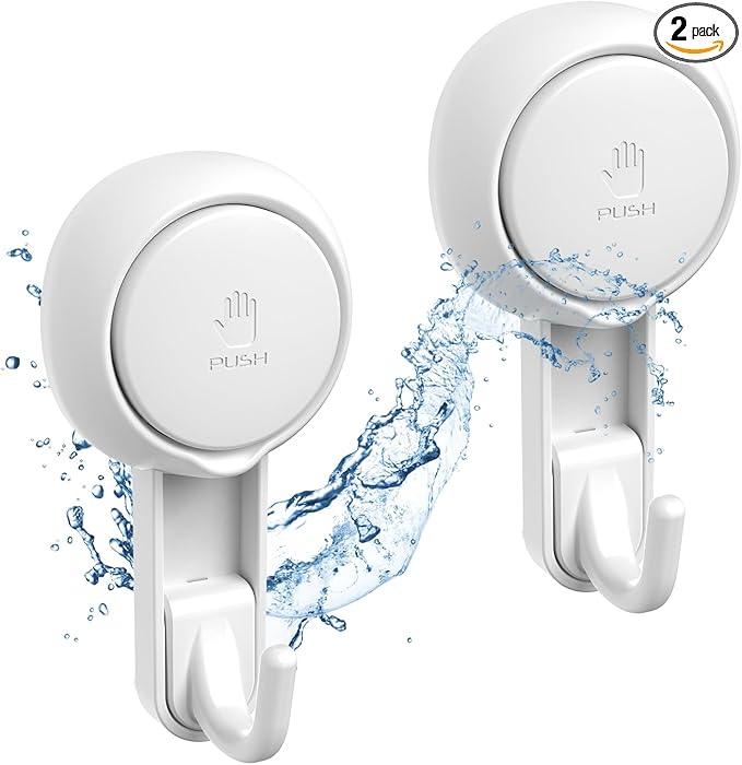 Marchpower Shower Hooks for Inside Shower Reusable Waterproof Utility Suction Cups Hooks - 2 Pack Heavy Duty Vacuum Hook Home Kitchen Bathroom Wall Holder Hanger for Towel Loofah Cloth Key & Ceiling