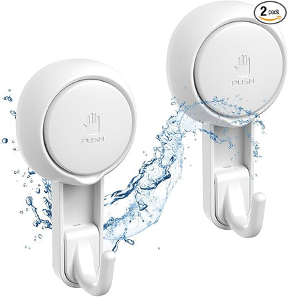 Marchpower Shower Hooks for Inside Shower Reusable Waterproof Utility Suction Cups Hooks - 2 Pack Heavy Duty Vacuum Hook Home Kitchen Bathroom Wall Holder Hanger for Towel Loofah Cloth Key & Ceiling