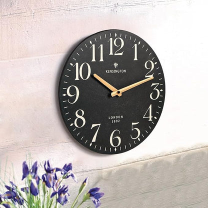 NIKKY HOME Farmhouse Black Wall Clock - 12 Inch Quartz Battery Operated Vintage Wooden Decorative Silent Analog Clock for Kitchen, Living Room, Bedroom, Office