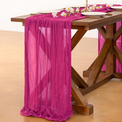 Socomi Fuschia Spring Cheesecloth Table Runner Boho Rustic Gauze 120 inch 10FT Cheese Cloth Runner for Wedding Party Baby Shower Birthday Home Decor