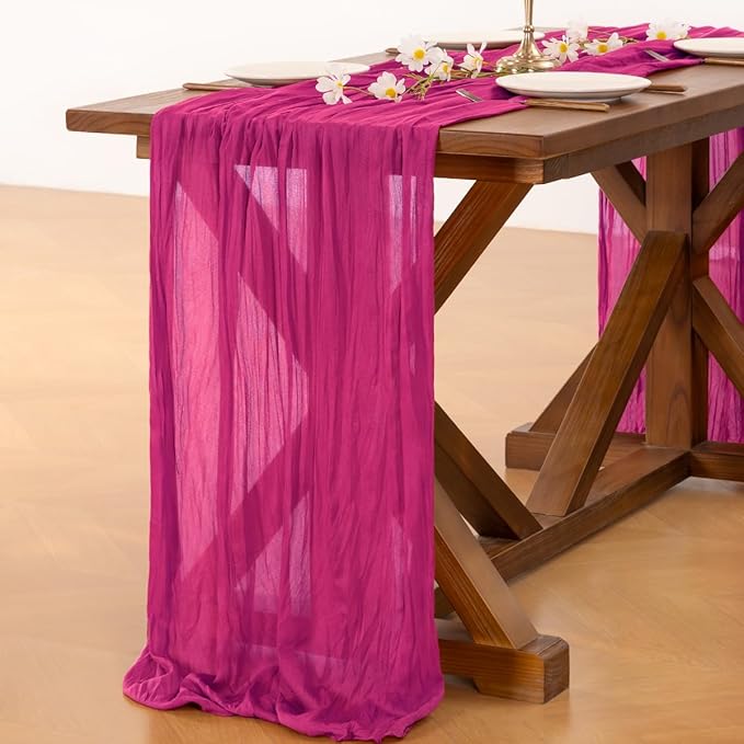 Socomi 6pcs Fuschia Cheesecloth Table Runner Boho Rustic Gauze 120 inch 10FT Cheese Cloth Runner for Wedding Party Baby Shower Birthday Home Decor