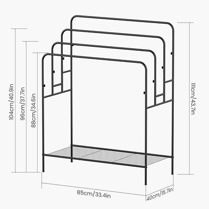 44" Extra Large Free Standing Towel Rack - 4 Tier Outdoor Pool Towel Holder, Versatile Blanket and Quilt Rack Stand for Living Room, Bathroom, Bedroom, Beach, Hot Tub, Gym and Pool Area Outside