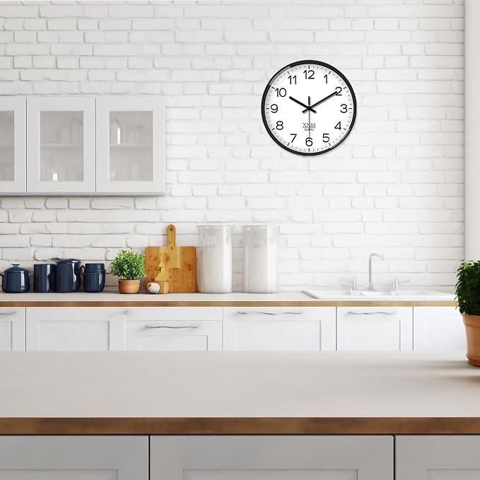 XNM Decorative Wall Clocks Battery Operated 14 Inch White Classic Wall Clock for Living Room Office Modern Minimalist Wall Clock Silent