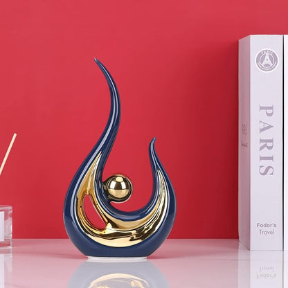 LCCCK Blue Gold Abstract Figurine Statues for Home Decor – Modern Ceramic Sculpture Accent, Decorative Statues for Living Room, Shelf, TV Stand, Office or Coffee Table Centerpiece Art Decoration