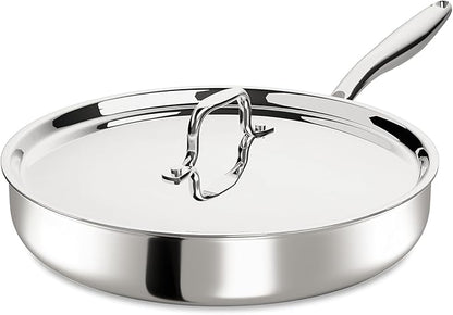 12 Inch Tri-Ply Stainless Steel Frying Pan, Frying Pan with Lid, PFOA/PTFE Free Skillet, Induction Cooking Pans, Dishwasher & Oven Broiler Safe 600F, Professional Cookware, Heavy Duty & Even Heat