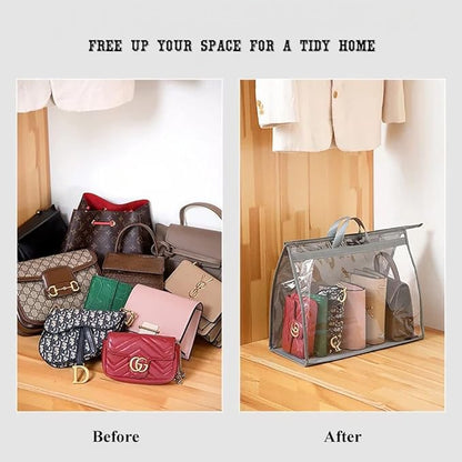 fazhongfa 6PCS Dust Bags for Handbags Clear Purse Storage Organizer Non-Woven Hanging Bag Closet with Zipper and Handle (XL Light Grey)