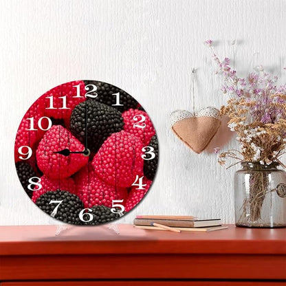 Mulberry Fruit Wall Clock 10 Inch Silent Non Ticking Battery Operated Wooden Modern Office Simple Minimalist Clock Decorative for Kitchen Home Bathroom Living Room