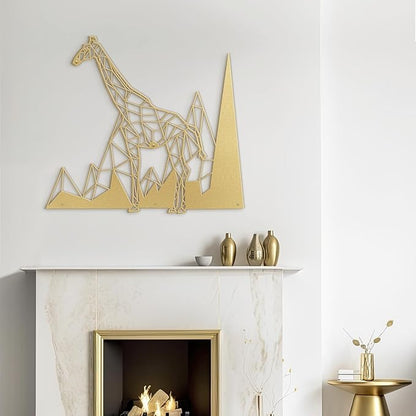 SIGNLEADER Metal Wall Art Decor Giraffe Safari Animal Modern Abstract Wall Sculpture Hangings Home Decoration for Living Room, Bedroom, Bathroom, Kitchen, Outdoor - 36" Gold