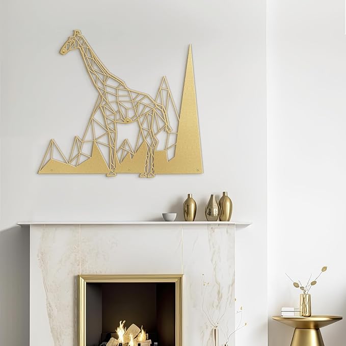 SIGNLEADER Metal Wall Art Decor Giraffe Safari Animal Modern Abstract Wall Sculpture Hangings Home Decoration for Living Room, Bedroom, Bathroom, Kitchen, Outdoor - 24" Gold