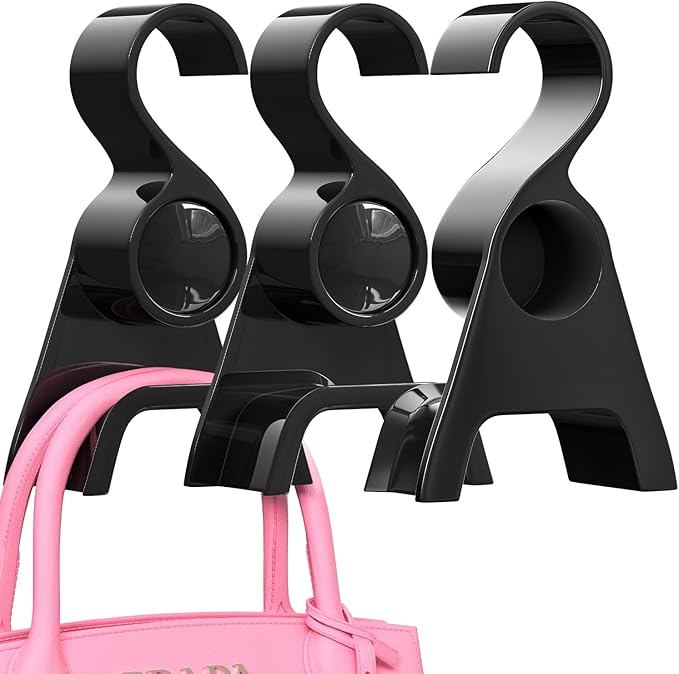 3-Pack Acrylic Purse Hangers for Closet Organization | Multi-Purpose Durable Hooks for Handbags, Scarves, Hats & Belts (Black)