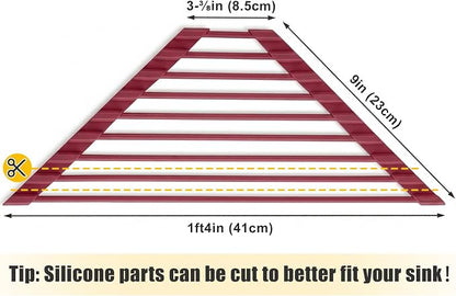 Tomorotec Small Triangle Roll-Up Dish Drying Rack with Silicone Coating Stainless Steel Frame for Sink Corners, Multipurpose Over-The-Sink Kitchen Drainer & Organizer for Space-Saving Storage-Wine red
