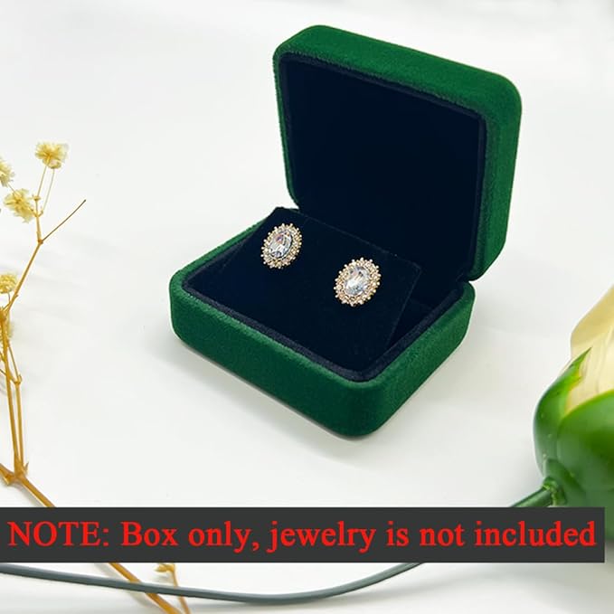 GBYAN 2 Pieces Velvet Earring Box,Stud Earring Gift Box,Jewelry Display Case for Proposal,Engagement,Wedding and Birthday,Green