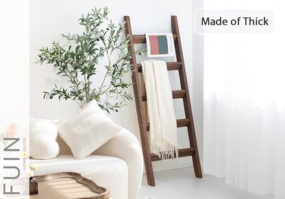 FUIN 5ft (58") Wood Blanket Ladder Living Room Decorative Wall Leaning Farmhouse Quilt Display Holder Rustic Wooden Towel Rack for Bathroom, Brown