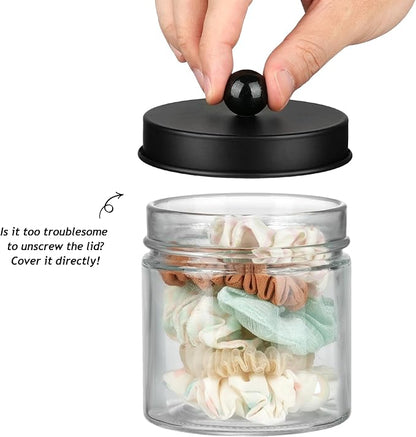 SheeChung Bathroom Organizers and Storage - 3Pack Qtip Holders Bathroom Canister Apothecary Jars for Cotton Swabs, Rounds, Balls, Qtips,Makeup Sponges, Flossers,Bath Salts - Black