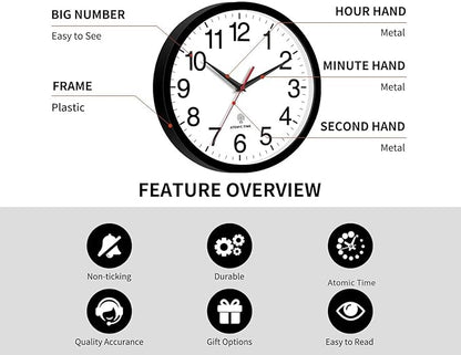 Rohioue Atomic Wall Clock, Modern 10 Inch Battery Operated Wall Clocks, Analog Clock for Living Room, Office, Home, Bedroom, Kitchen, Bathroom(Black)