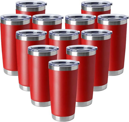 HASLE OUTFITTERS 20oz Tumblers Stainless Steel Mugs with Lid Double Wall Vacuum Insulated Coffee Cups for Cold & Hot Drinks (20oz-Red, 12 Pack)