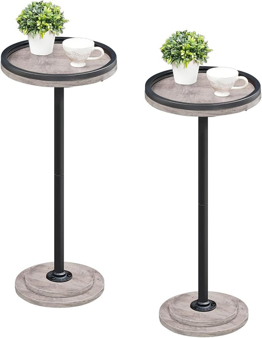 HOOBRO Small Round Side Tables, Set of 2, Drink Tables, Coffee Martini Tables with Pedestal Accent for Small Spaces in Living Room, Bedroom, Sofa Couch, Greige BG168BZP201