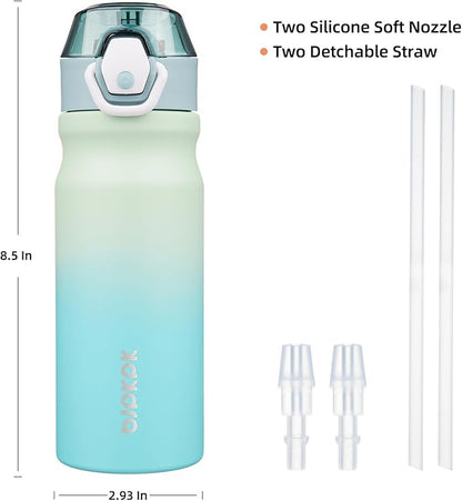 BJPKPK Insulated Water Bottle 18oz Stainless Steel Water Bottles with Straw and Carry Handle Double Wall Metal Thermal Flask,Mint