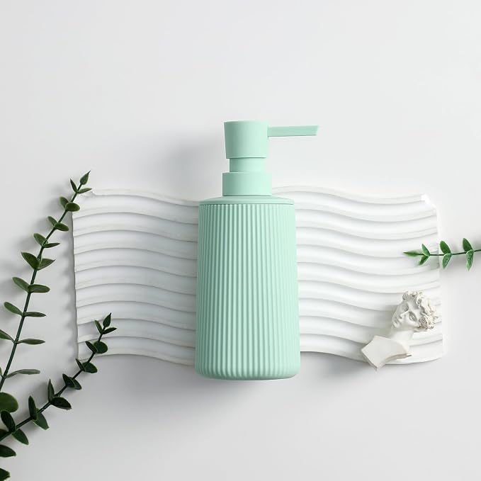 Small Soap Dispenser for Bathroom and Kitchen, Modern Farmhouse Striped Style Plastic Hand Soap Dish Soap Dispenser with Pump Matte Light Green