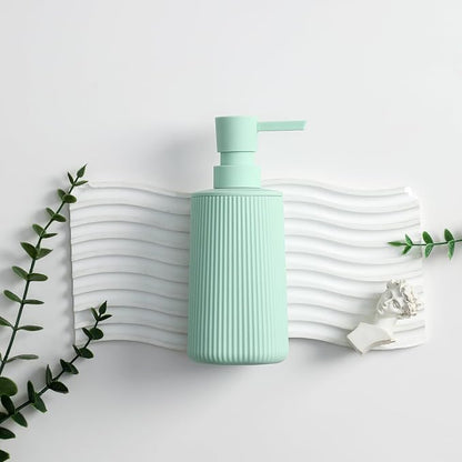 Small Soap Dispenser for Bathroom and Kitchen, Modern Farmhouse Striped Style Plastic Hand Soap Dish Soap Dispenser with Pump Matte Light Green