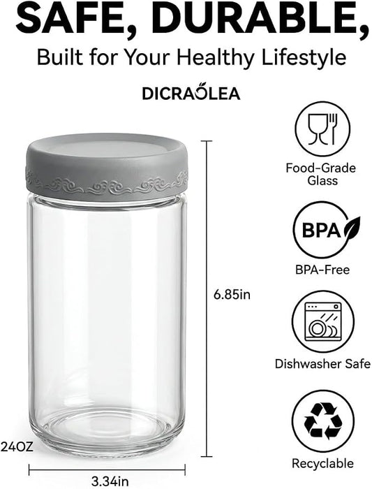 24oz 4Pack Glass Overnight Oats Jars Containers with Airtight Leakproof Lids, Reusable Mason Jars for Meal Prep, Yogurt Parfaits, Smoothies, Salads & Healthy Breakfasts (24 OZ-4-2)