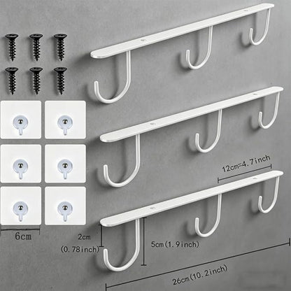 3pcs Mug Hooks,Under Cabinet Mug Holder, Coffee Cups Hook,Mug Hanger Organizer Rack with 9 Hooks for Displaying Mugs, Cups and Kitchen Utensils (White)