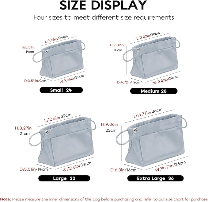 GIVLEFLY Purse Organizer Insert with Multiple Pockets, Drawstring Satin Tote Bag Organizer, Small Light Weight Purse Liner with Zipper Pocket (Small,Blue) Fit for City 23 Carryall BB and More