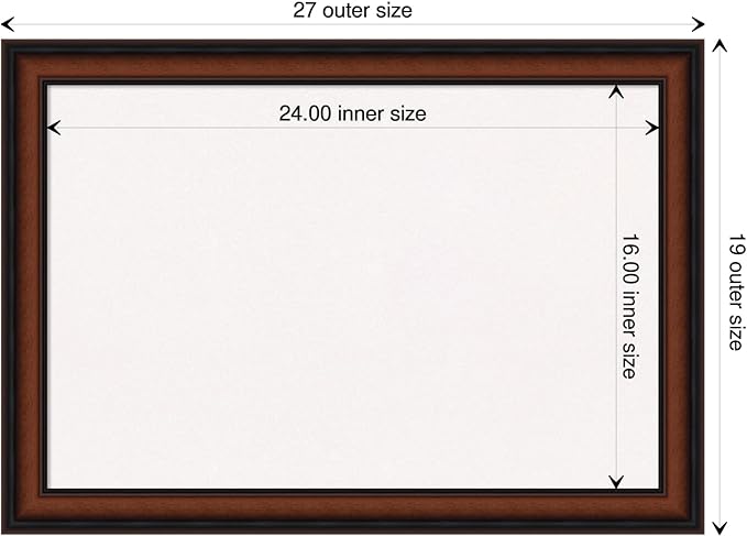 Amanti Art White Cork Board for Wall, 19x27 Vision Board with Brown Wood Frame, Medium Corkboard Office Decor for Home Organization, Traditional Corkboard Pinboard to display items for home