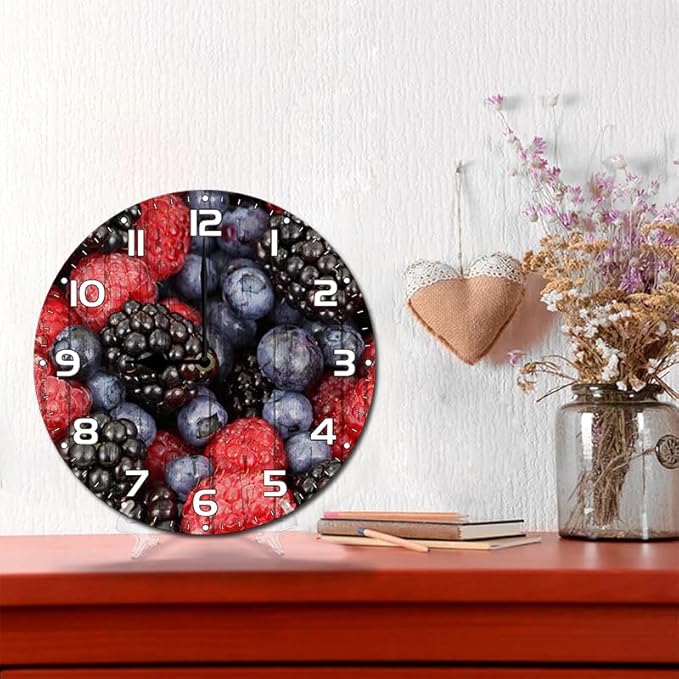 Fruit Pulp Wall Clock 10 Inch Silent Non Ticking Battery Operated Wooden Modern Office Simple Minimalist Clock Decorative for Kitchen Home Bathroom Living Room