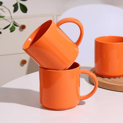 Coffee Mugs Set of 4, Stoneware Coffee Cups with Comfortable Handle, 16oz Ceramic Mugs for Kitchen & Office, Dishwasher & Microwave Safe - Orange
