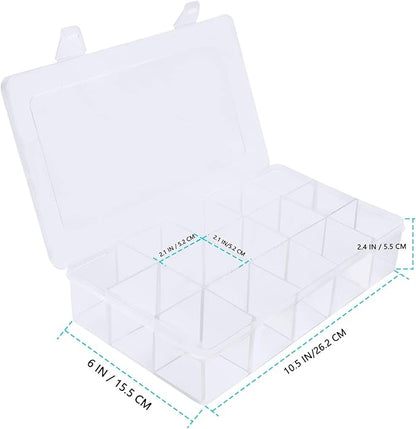 Gospire 15 Large Grids Clear Plastic Jewelry Box Organizer Storage Container with Removable Dividers (15 Grids - Clear)