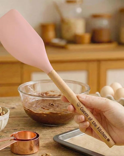 1Pcs Silicone Spatula for Cooking Baking, Personalized kitchen Utensils with Wooden Handle, Non-Stick Heat Resistant Scraper (CUSTOM Name Pattern), Baking Mixing Rubber Tool