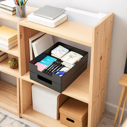 Letter-Size Tray, 2 PCS Desk Drawer Organizer, A4 Stackable Plastic Paper Tray for Office, School, Home Storage, and Storage Containers for Gift Wrap, and Crafts (2X Black)