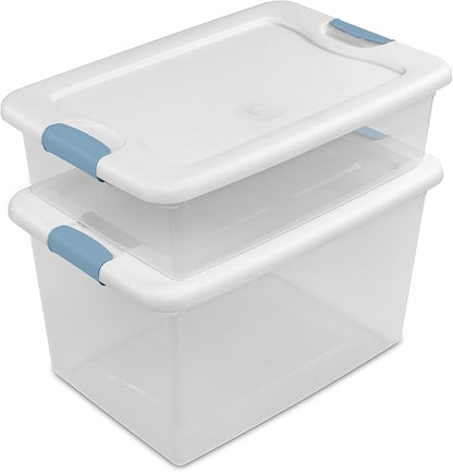 Sterilite 16-Pack Latching Box, Clear Plastic Under Bed Storage Bins with Lids, 64 Quart - Large Stackable Tote Organizer Containers for Closet, Bedroom, Bathroom, and Office Organization