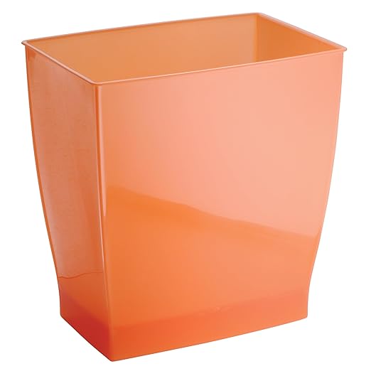 iDesign Small Plastic Bathroom Trash Can, Slim Rectangle Garbage Bin for Bedroom, Office, Dorm, 2-Pack, Orange