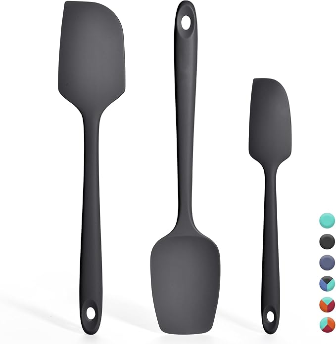 3 Pieces Silicone Spatula Set: Ironberry 600ºF Heat Resistant Food Grade Cooking & Baking Utensils, Kitchen Flexible Nonstick Rubber Scraper for Scraping, Mixing, Scrambling, Flipping (Black)